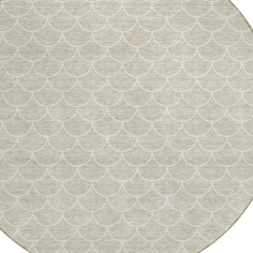 8' Beige And Ivory Round Geometric Washable Indoor Outdoor Area Rug Photo 4