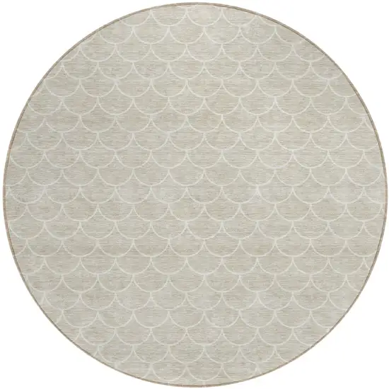 8' Beige And Ivory Round Geometric Washable Indoor Outdoor Area Rug Photo 2