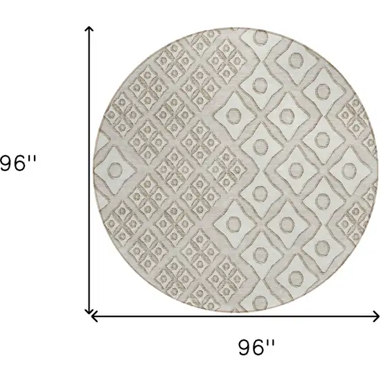 8' Beige And Ivory Round Geometric Washable Indoor Outdoor Area Rug Photo 3