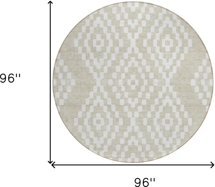 8' Beige And Ivory Round Geometric Washable Indoor Outdoor Area Rug Photo 3