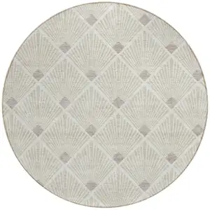 Photo of 8' Beige And Ivory Round Geometric Washable Indoor Outdoor Area Rug