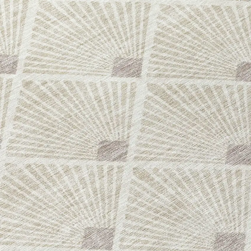 8' Beige And Ivory Round Geometric Washable Indoor Outdoor Area Rug Photo 5