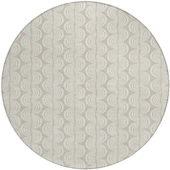8' Beige And Ivory Round Ogee Washable Indoor Outdoor Area Rug Photo 2