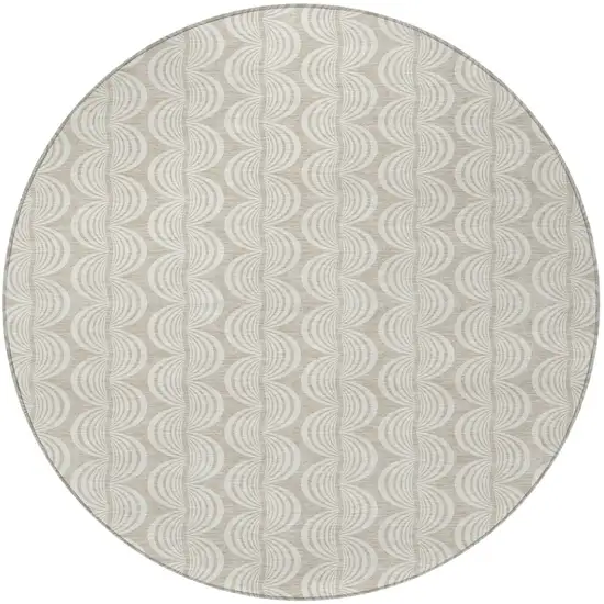 8' Beige And Ivory Round Ogee Washable Indoor Outdoor Area Rug Photo 6