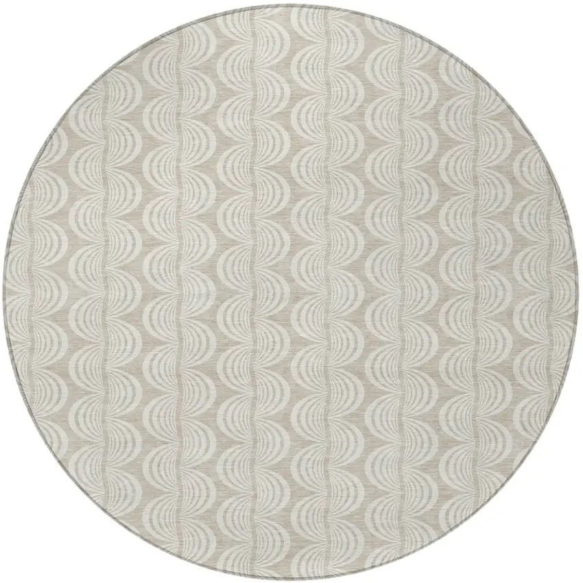 8' Beige And Ivory Round Ogee Washable Indoor Outdoor Area Rug Photo 6