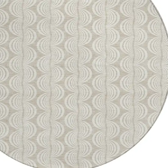 8' Beige And Ivory Round Ogee Washable Indoor Outdoor Area Rug Photo 5