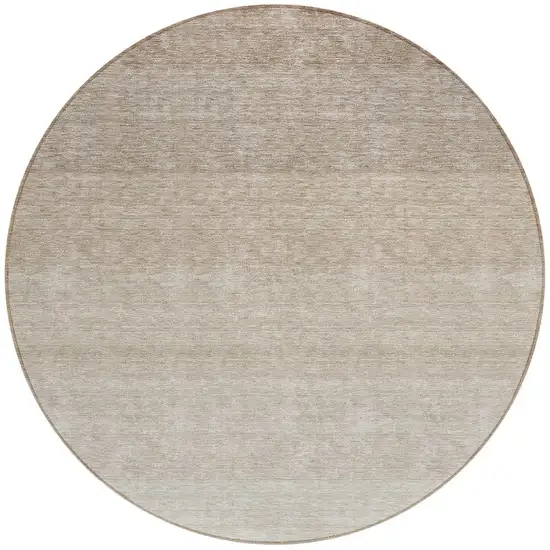 8' Beige And Ivory Round Ombre Washable Indoor Outdoor Area Rug Photo 5