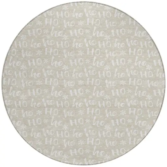 8' Beige And Ivory Round Polka Dot Washable Indoor Outdoor Area Rug Photo 3