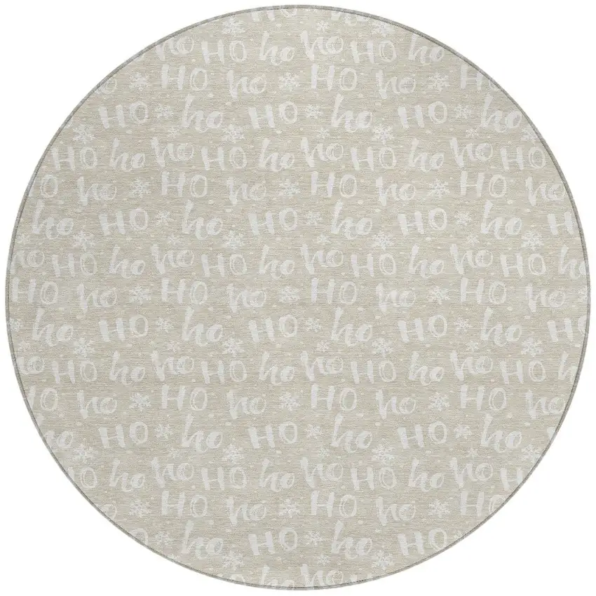 8' Beige And Ivory Round Polka Dot Washable Indoor Outdoor Area Rug Photo 3