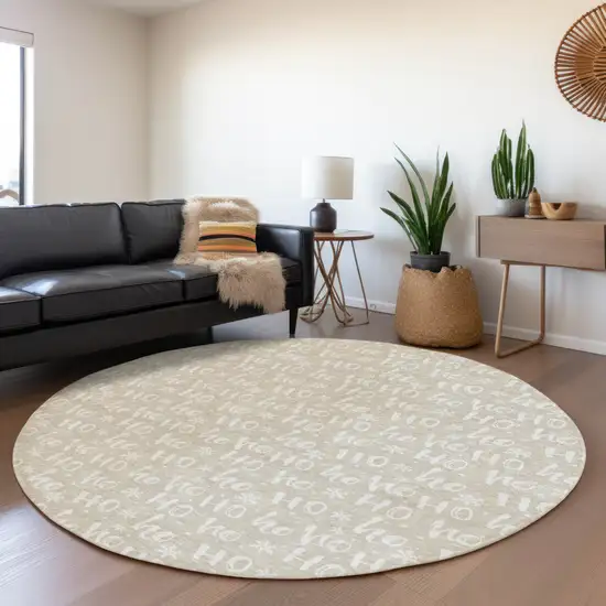 8' Beige And Ivory Round Polka Dot Washable Indoor Outdoor Area Rug Photo 6