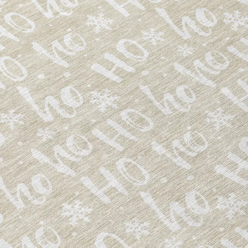 8' Beige And Ivory Round Polka Dot Washable Indoor Outdoor Area Rug Photo 9