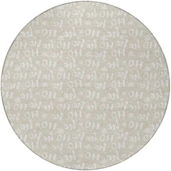 8' Beige And Ivory Round Polka Dot Washable Indoor Outdoor Area Rug Photo 4