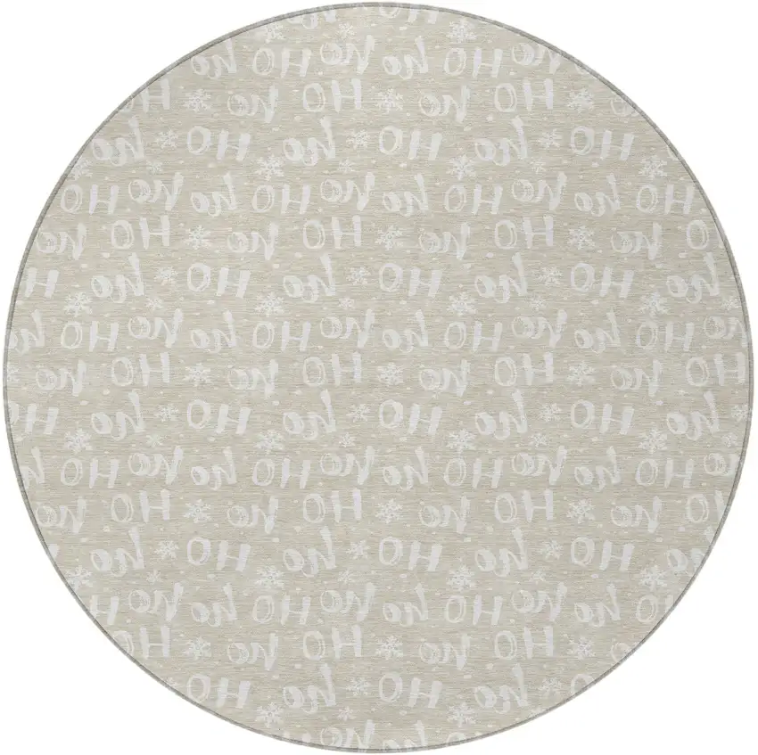 8' Beige And Ivory Round Polka Dot Washable Indoor Outdoor Area Rug Photo 4