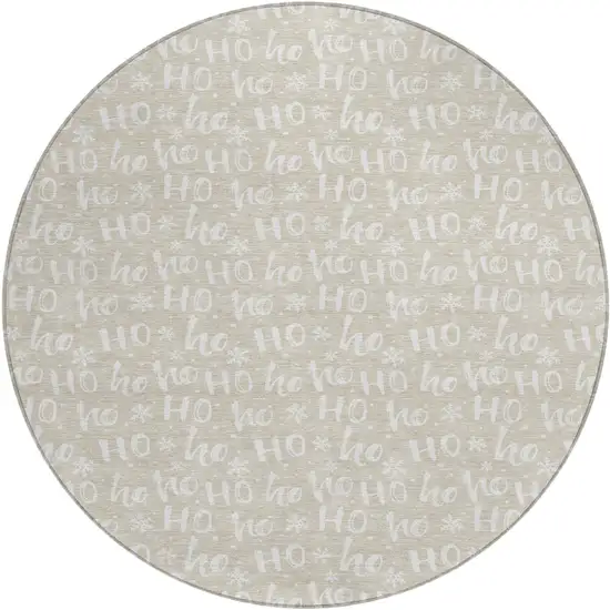 8' Beige And Ivory Round Polka Dot Washable Indoor Outdoor Area Rug Photo 1
