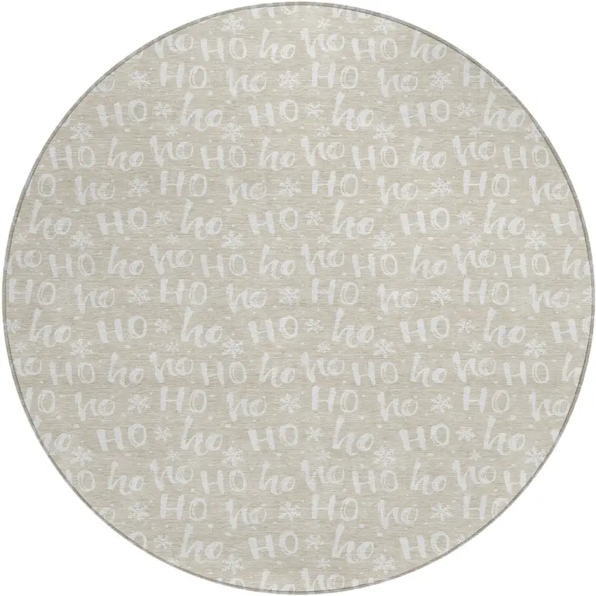 8' Beige And Ivory Round Polka Dot Washable Indoor Outdoor Area Rug Photo 1