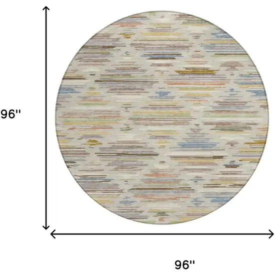 8' Beige And Ivory Round Southwestern Washable Indoor Outdoor Area Rug Photo 8