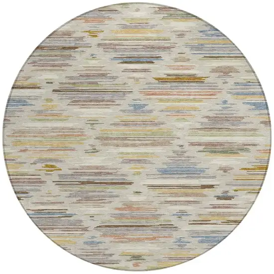 8' Beige And Ivory Round Southwestern Washable Indoor Outdoor Area Rug Photo 2