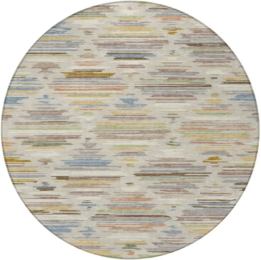 8' Beige And Ivory Round Southwestern Washable Indoor Outdoor Area Rug Photo 3