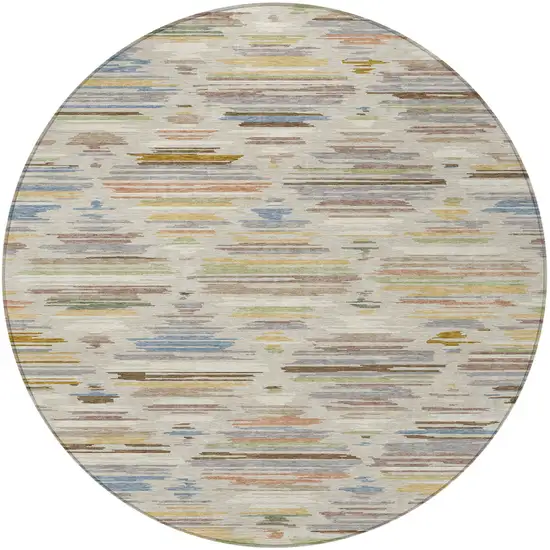 8' Beige And Ivory Round Southwestern Washable Indoor Outdoor Area Rug Photo 3