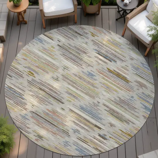8' Beige And Ivory Round Southwestern Washable Indoor Outdoor Area Rug Photo 4