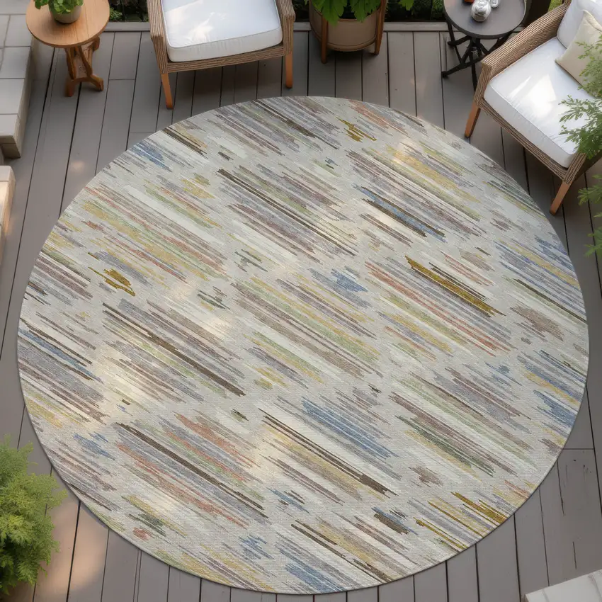 8' Beige And Ivory Round Southwestern Washable Indoor Outdoor Area Rug Photo 4