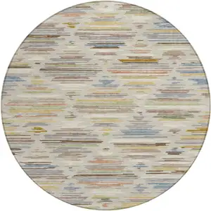 Photo of 8' Beige And Ivory Round Southwestern Washable Indoor Outdoor Area Rug