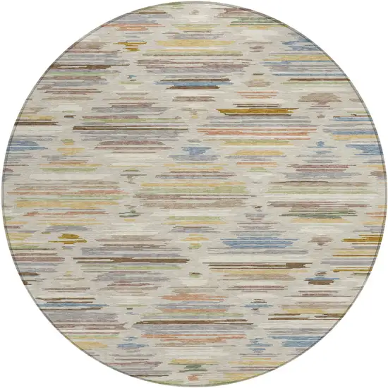 8' Beige And Ivory Round Southwestern Washable Indoor Outdoor Area Rug Photo 1