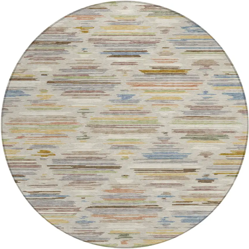 8' Beige And Ivory Round Southwestern Washable Indoor Outdoor Area Rug Photo 1
