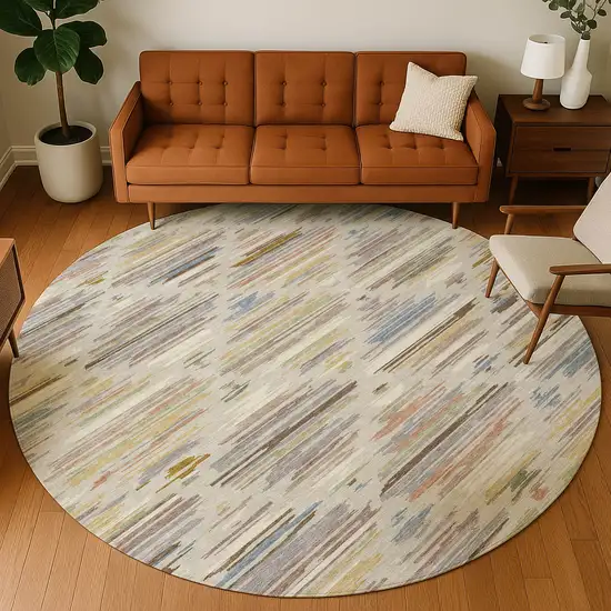 8' Beige And Ivory Round Southwestern Washable Indoor Outdoor Area Rug Photo 5