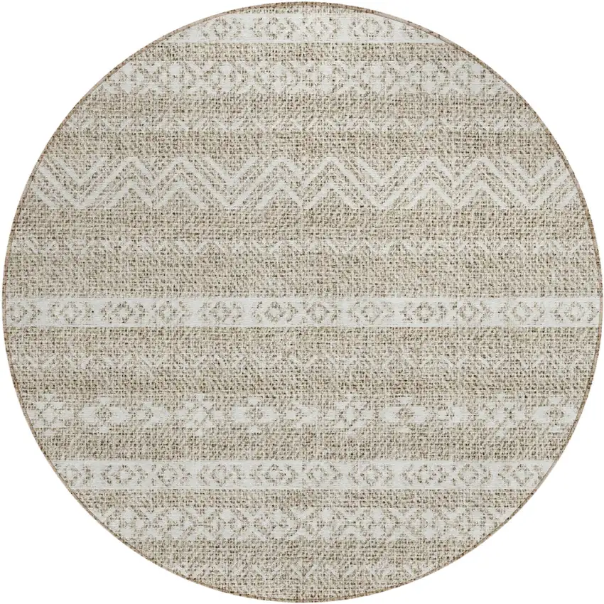 8' Beige And Ivory Round Southwestern Washable Indoor Outdoor Area Rug Photo 2