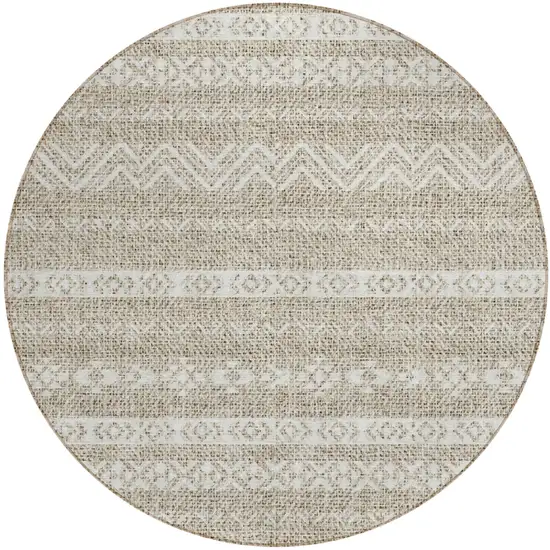 8' Beige And Ivory Round Southwestern Washable Indoor Outdoor Area Rug Photo 2