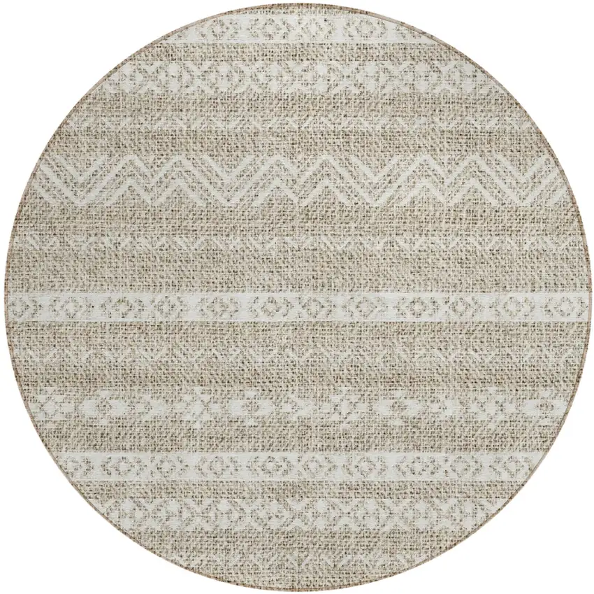 8' Beige And Ivory Round Southwestern Washable Indoor Outdoor Area Rug Photo 2