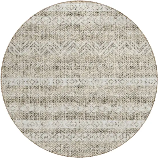 8' Beige And Ivory Round Southwestern Washable Indoor Outdoor Area Rug Photo 2