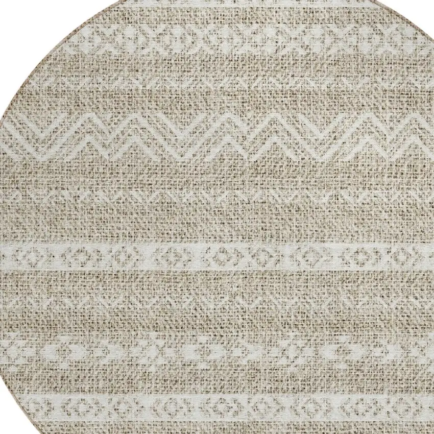 8' Beige And Ivory Round Southwestern Washable Indoor Outdoor Area Rug Photo 4
