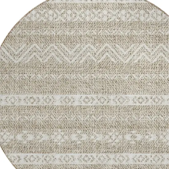 8' Beige And Ivory Round Southwestern Washable Indoor Outdoor Area Rug Photo 4