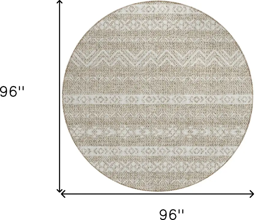 8' Beige And Ivory Round Southwestern Washable Indoor Outdoor Area Rug Photo 3