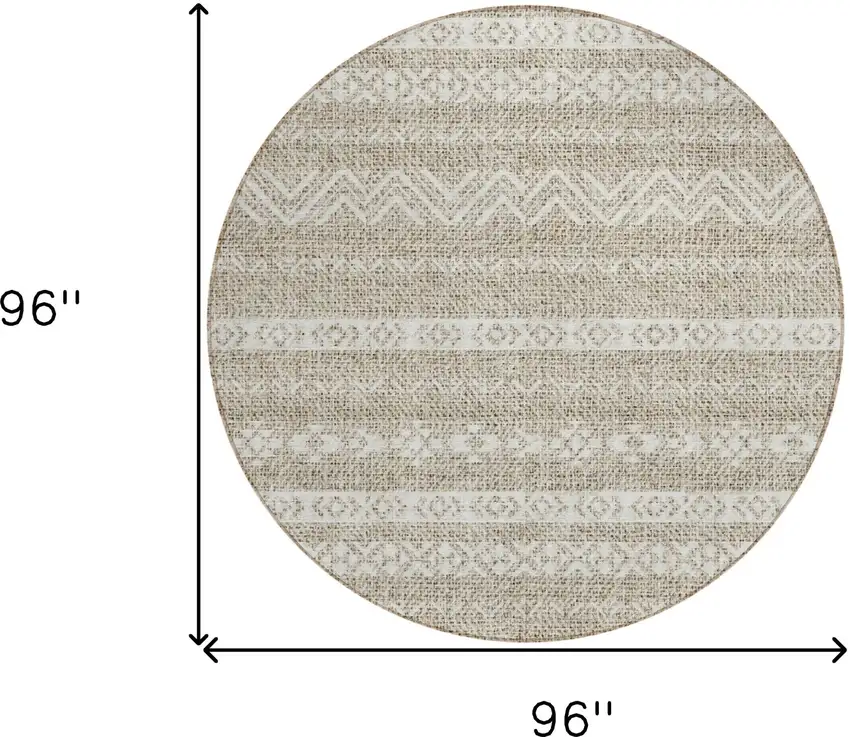 8' Beige And Ivory Round Southwestern Washable Indoor Outdoor Area Rug Photo 3