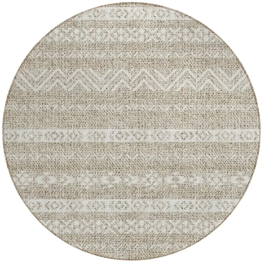 8' Beige And Ivory Round Southwestern Washable Indoor Outdoor Area Rug Photo 5