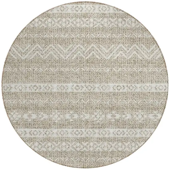 8' Beige And Ivory Round Southwestern Washable Indoor Outdoor Area Rug Photo 5
