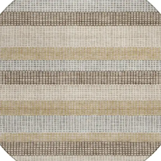 8' Beige And Ivory Round Striped Washable Indoor Outdoor Area Rug Photo 8