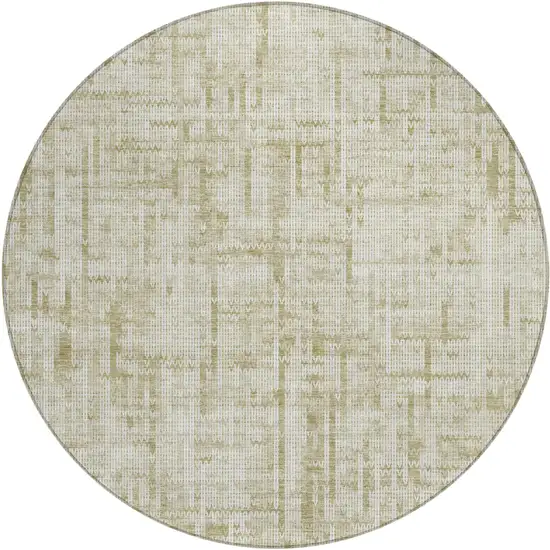 8' Beige And Ivory Round Striped Washable Indoor Outdoor Area Rug Photo 1