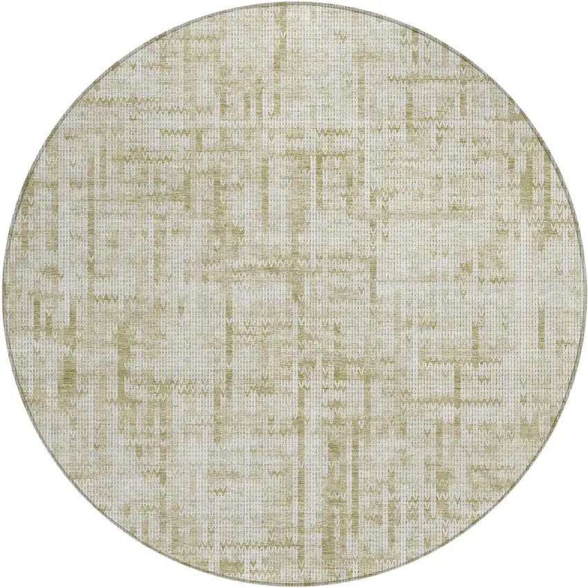 8' Beige And Ivory Round Striped Washable Indoor Outdoor Area Rug Photo 1