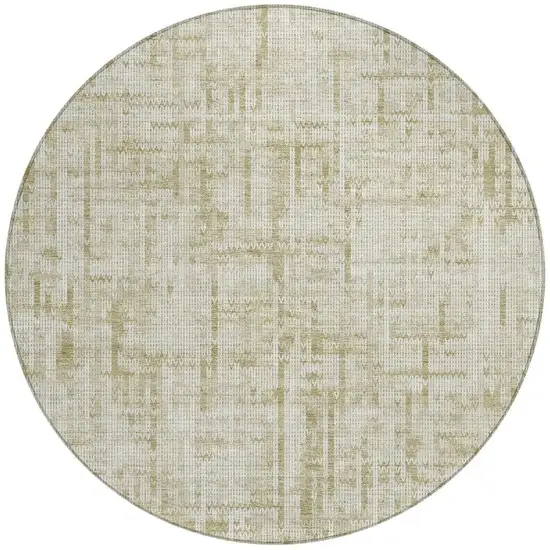 8' Beige And Ivory Round Striped Washable Indoor Outdoor Area Rug Photo 3