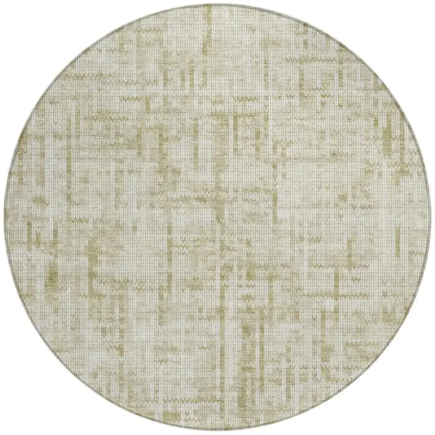 8' Beige And Ivory Round Striped Washable Indoor Outdoor Area Rug Photo 3