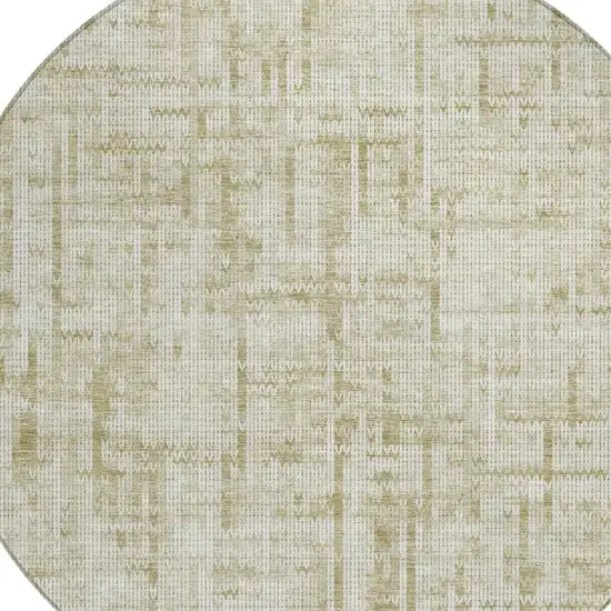 8' Beige And Ivory Round Striped Washable Indoor Outdoor Area Rug Photo 5