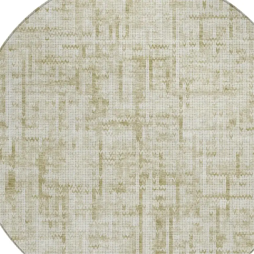 8' Beige And Ivory Round Striped Washable Indoor Outdoor Area Rug Photo 5