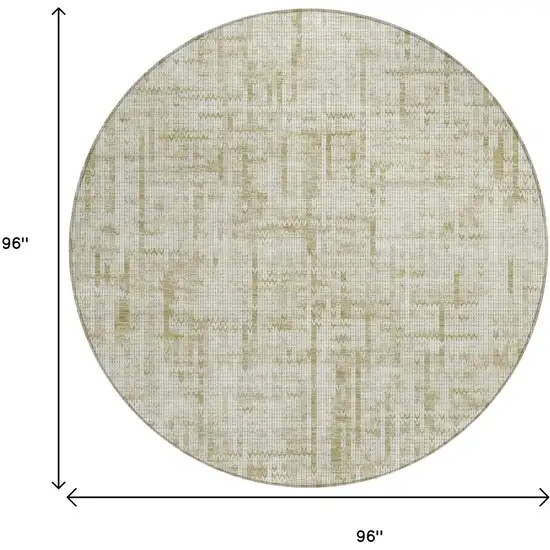 8' Beige And Ivory Round Striped Washable Indoor Outdoor Area Rug Photo 8