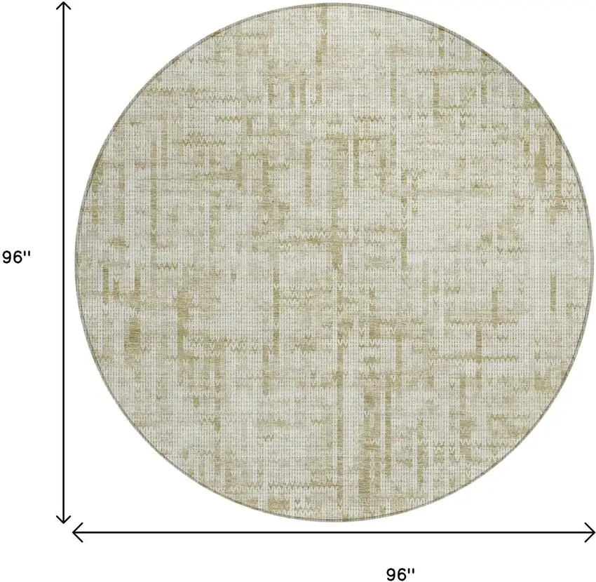 8' Beige And Ivory Round Striped Washable Indoor Outdoor Area Rug Photo 8