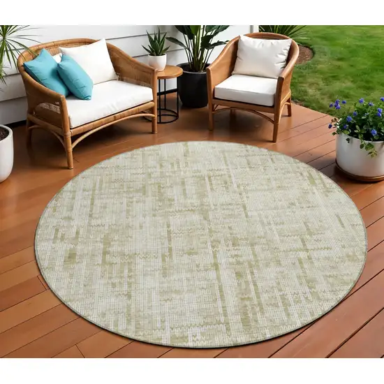 8' Beige And Ivory Round Striped Washable Indoor Outdoor Area Rug Photo 2