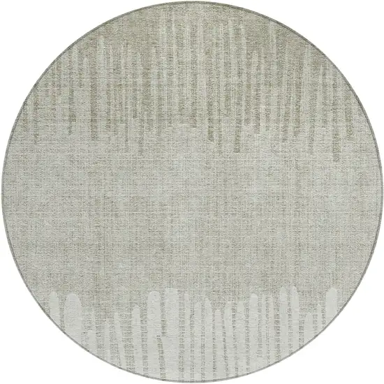 8' Beige And Ivory Round Striped Washable Indoor Outdoor Area Rug Photo 1
